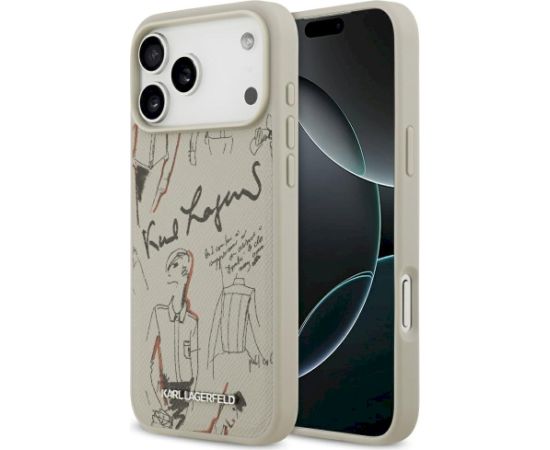 Karl Lagerfeld Grained Pattern & Logo MagSafe Case Aizsargapvalks priekš iPhone 17 Pro Max / pelēks Neoriģinālie Maciņi