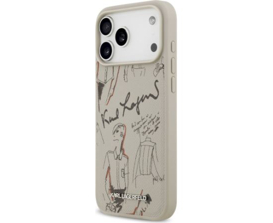 Karl Lagerfeld Grained Pattern & Logo MagSafe Case Aizsargapvalks priekš iPhone 17 Pro Max / pelēks Neoriģinālie Maciņi