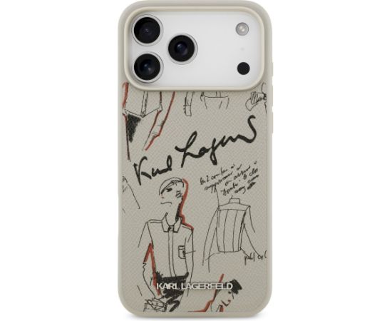 Karl Lagerfeld Grained Pattern & Logo MagSafe Case Aizsargapvalks priekš iPhone 17 Pro Max / pelēks Neoriģinālie Maciņi