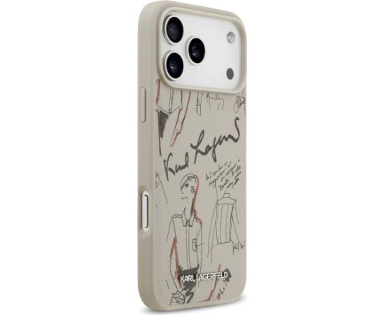 Karl Lagerfeld Grained Pattern & Logo MagSafe Case Aizsargapvalks priekš iPhone 17 Pro Max / pelēks Neoriģinālie Maciņi