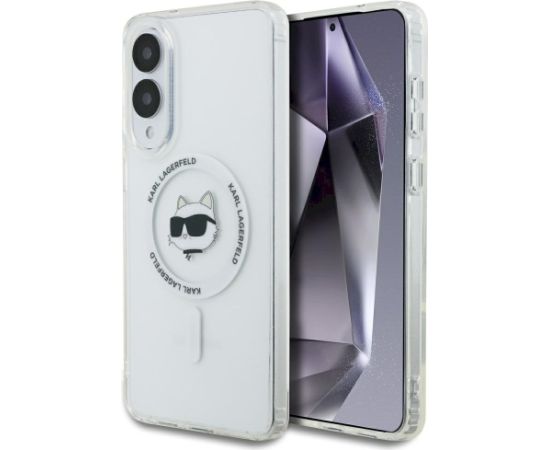 Karl Lagerfeld Button Choupette Head Printed Logo MagSafe Aizsargapvalks priekš Samsung Galaxy S25 Edge / balts Neoriģinālie Maciņi