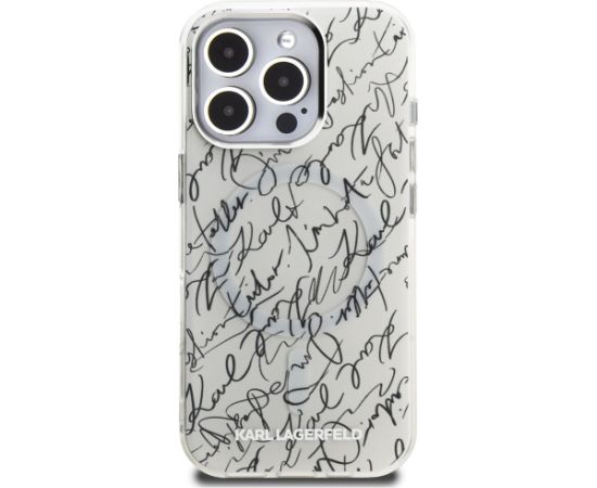 Karl Lagerfeld IML Karl Script Pattern MagSafe Aizsargapvalks priekš iPhone 16 Pro / balts Neoriģinālie Maciņi