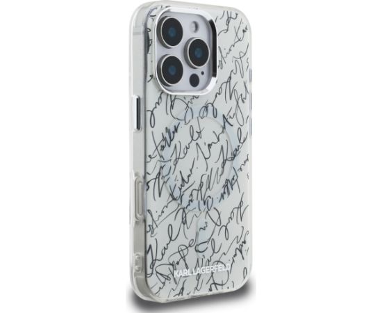 Karl Lagerfeld IML Karl Script Pattern MagSafe Aizsargapvalks priekš iPhone 16 Pro / balts Neoriģinālie Maciņi