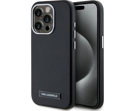 Karl Lagerfeld FW Metal Plate MagSafe Aizsargapvalks priekš iPhone 15 Pro Max / melns Neoriģinālie Maciņi