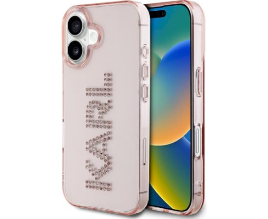 Karl Lagerfeld IML Rhinestones Logo Case Aizsargapvalks priekš iPhone 16 / rozā Neoriģinālie Maciņi