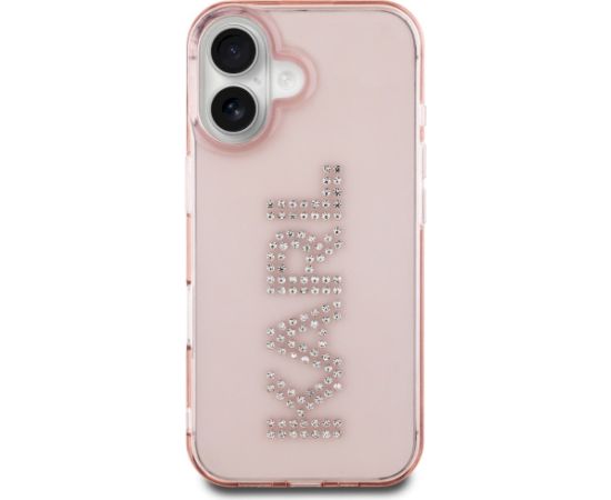 Karl Lagerfeld IML Rhinestones Logo Case Aizsargapvalks priekš iPhone 16 / rozā Neoriģinālie Maciņi