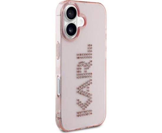 Karl Lagerfeld IML Rhinestones Logo Case Aizsargapvalks priekš iPhone 16 / rozā Neoriģinālie Maciņi