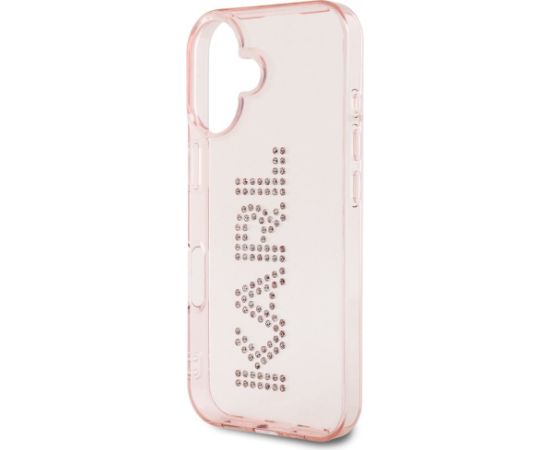 Karl Lagerfeld IML Rhinestones Logo Case Aizsargapvalks priekš iPhone 16 / rozā Neoriģinālie Maciņi