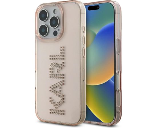 Karl Lagerfeld IML Rhinestones Logo Case Aizsargapvalks priekš iPhone 16 Pro / rozā Neoriģinālie Maciņi