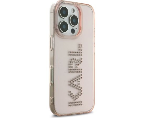 Karl Lagerfeld IML Rhinestones Logo Case Aizsargapvalks priekš iPhone 16 Pro / rozā Neoriģinālie Maciņi
