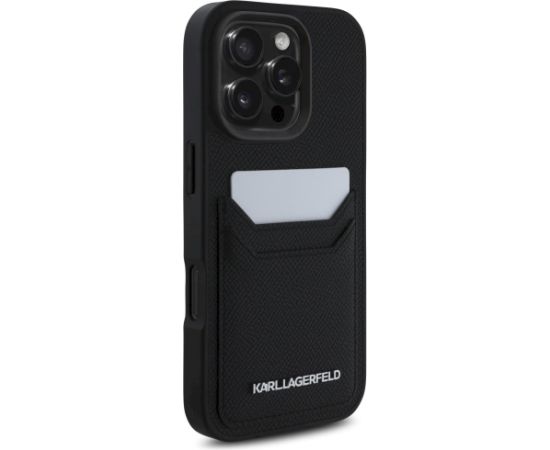 Karl Lagerfeld HC Grained PU Cardslot Metal Elong Aizsargapvalks priekš iPhone 16 Pro Max / melns Neoriģinālie Maciņi