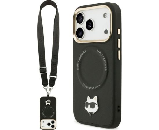 Karl Lagerfeld Big Strap Choupette Metal Logo MagSafe Case Aizsargapvalks priekš iPhone 17 Pro Max / melns Neoriģinālie Maciņi