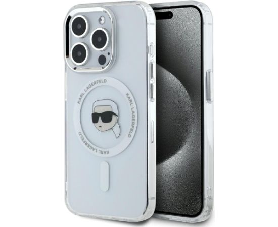 Karl Lagerfeld IML Metal Karl Head MagSafe Case Aizsargapvalks priekš iPhone 15 Pro Max / balts Neoriģinālie Maciņi