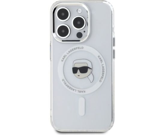 Karl Lagerfeld IML Metal Karl Head MagSafe Case Aizsargapvalks priekš iPhone 15 Pro Max / balts Neoriģinālie Maciņi