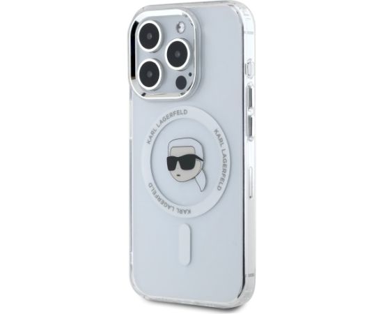 Karl Lagerfeld IML Metal Karl Head MagSafe Aizsargapvalks priekš iPhone 15 Pro / balts Neoriģinālie Maciņi