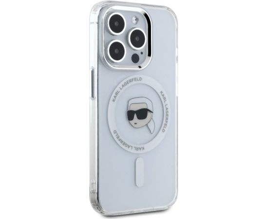 Karl Lagerfeld IML Metal Karl Head MagSafe Aizsargapvalks priekš iPhone 15 Pro / balts Neoriģinālie Maciņi