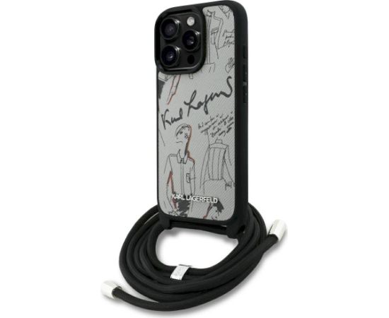 Karl Lagerfeld Crossbody Grained Pattern & Logo Case Aizsargapvalks priekš iPhone 16 Pro Max / pelēks Neoriģinālie Maciņi