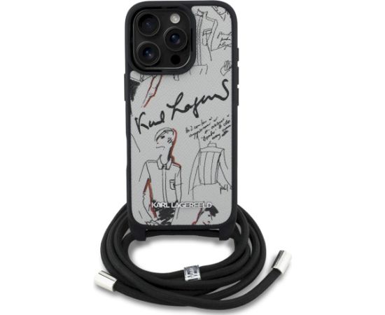 Karl Lagerfeld Crossbody Grained Pattern & Logo Case Aizsargapvalks priekš iPhone 16 Pro Max / pelēks Neoriģinālie Maciņi