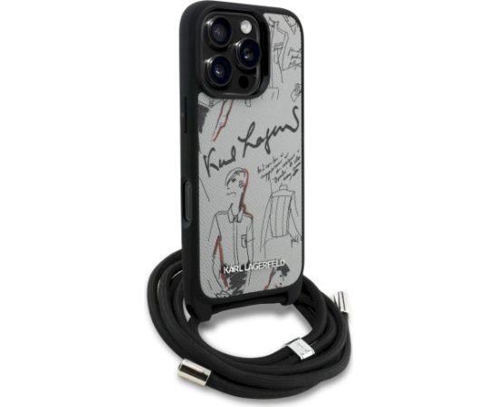 Karl Lagerfeld Crossbody Grained Pattern & Logo Case Aizsargapvalks priekš iPhone 16 Pro Max / pelēks Neoriģinālie Maciņi