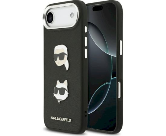 Karl Lagerfeld FW Grained Karl & Choupette Heads Pins & Logo Case Aizsargapvalks priekš iPhone Air / melns Neoriģinālie Maciņi