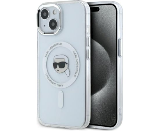 Karl Lagerfeld IML Metal Karl Head MagSafe Aizsargapvalks priekš iPhone 15 / balts Neoriģinālie Maciņi