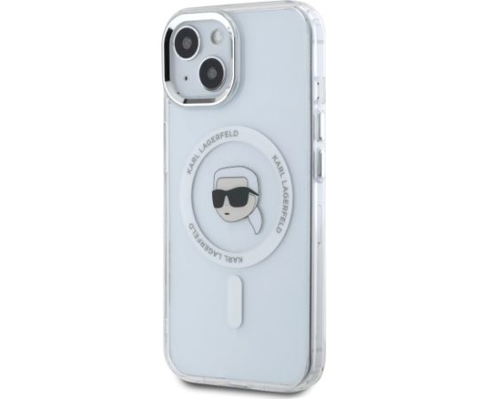 Karl Lagerfeld IML Metal Karl Head MagSafe Aizsargapvalks priekš iPhone 15 / balts Neoriģinālie Maciņi