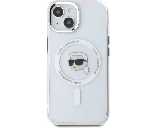 Karl Lagerfeld IML Metal Karl Head MagSafe Aizsargapvalks priekš iPhone 15 / balts Neoriģinālie Maciņi