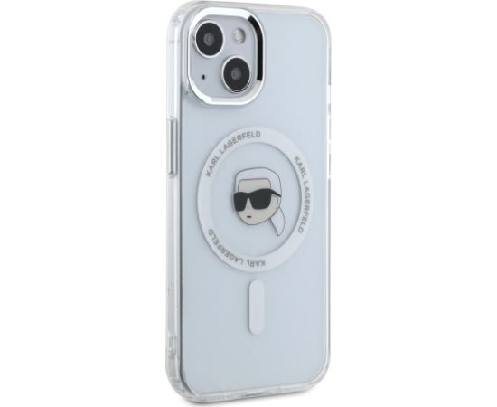 Karl Lagerfeld IML Metal Karl Head MagSafe Aizsargapvalks priekš iPhone 15 / balts Neoriģinālie Maciņi