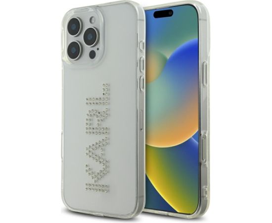 Karl Lagerfeld IML Rhinestones Logo Case Aizsargapvalks priekš iPhone 16 Pro / caurspīdīgs Neoriģinālie Maciņi