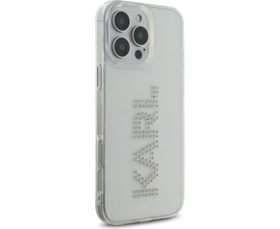 Karl Lagerfeld IML Rhinestones Logo Case Aizsargapvalks priekš iPhone 16 Pro / caurspīdīgs Neoriģinālie Maciņi
