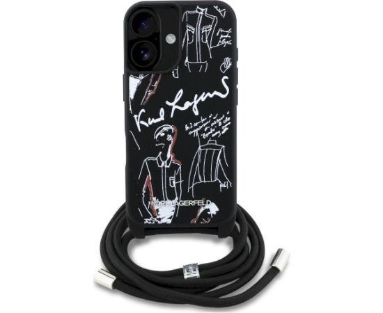 Karl Lagerfeld Crossbody Grained Pattern & Logo MagSafe Aizsargapvalks priekš iPhone 16 / melns Neoriģinālie Maciņi