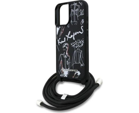 Karl Lagerfeld Crossbody Grained Pattern & Logo MagSafe Aizsargapvalks priekš iPhone 16 / melns Neoriģinālie Maciņi