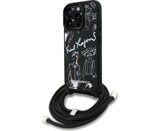 Karl Lagerfeld Crossbody Grained Pattern & Logo Case Aizsargapvalks priekš iPhone 16 Pro Max / melns Neoriģinālie Maciņi