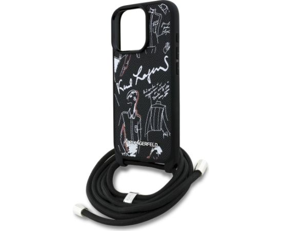Karl Lagerfeld Crossbody Grained Pattern & Logo Case Aizsargapvalks priekš iPhone 16 Pro Max / melns Neoriģinālie Maciņi