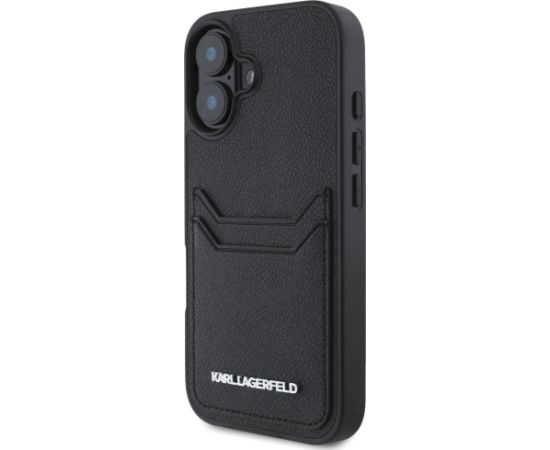 Karl Lagerfeld HC Grained PU Cardslot Metal Elong Aizsargapvalks priekš iPhone 16 / melns Neoriģinālie Maciņi