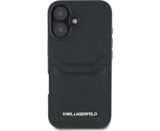 Karl Lagerfeld HC Grained PU Cardslot Metal Elong Aizsargapvalks priekš iPhone 16 / melns Neoriģinālie Maciņi