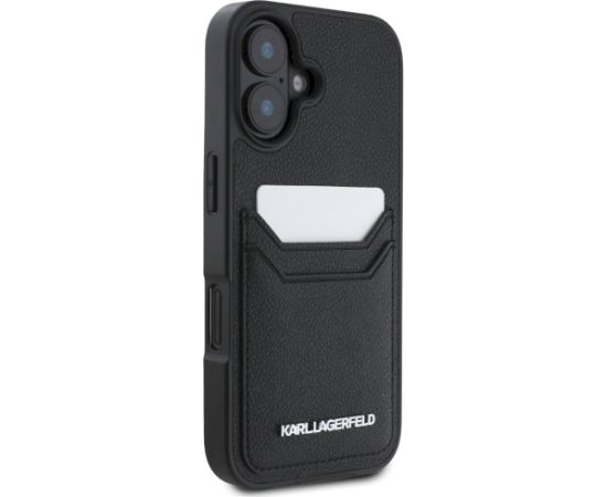 Karl Lagerfeld HC Grained PU Cardslot Metal Elong Aizsargapvalks priekš iPhone 16 / melns Neoriģinālie Maciņi
