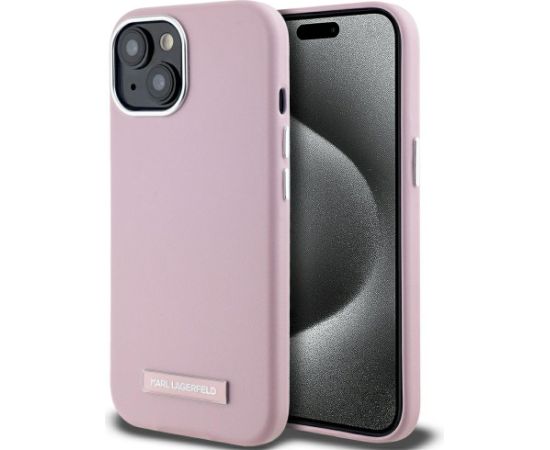 Case Karl Lagerfeld FW Metal Plate MagSafe Aizsargapvalks priekš iPhone 15 / rozā Neoriģinālie Maciņi