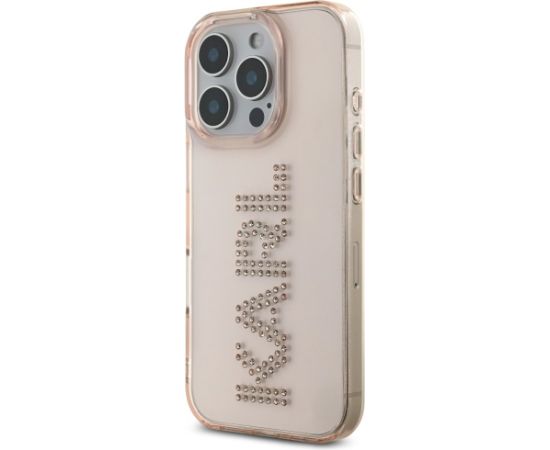 Karl Lagerfeld IML Rhinestones Logo Case Aizsargapvalks priekš iPhone 16 Pro Max / rozā Neoriģinālie Maciņi
