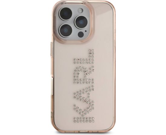 Karl Lagerfeld IML Rhinestones Logo Case Aizsargapvalks priekš iPhone 16 Pro Max / rozā Neoriģinālie Maciņi