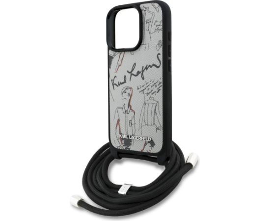 Karl Lagerfeld Crossbody Grained Pattern & Logo Case Aizsargapvalks priekš iPhone 16 Pro / pelēks Neoriģinālie Maciņi