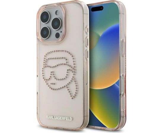 Karl Lagerfeld IML Rhinestones Karl Head Case Aizsargapvalks priekš iPhone 16 Pro / rozā Neoriģinālie Maciņi