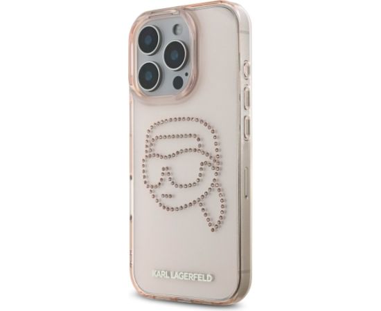 Karl Lagerfeld IML Rhinestones Karl Head Case Aizsargapvalks priekš iPhone 16 Pro / rozā Neoriģinālie Maciņi