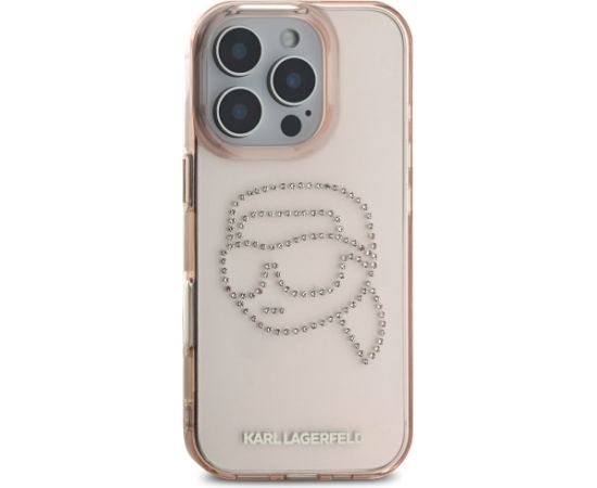 Karl Lagerfeld IML Rhinestones Karl Head Case Aizsargapvalks priekš iPhone 16 Pro / rozā Neoriģinālie Maciņi