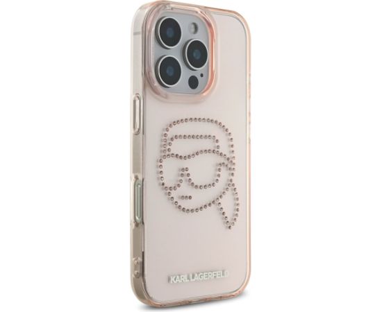 Karl Lagerfeld IML Rhinestones Karl Head Case Aizsargapvalks priekš iPhone 16 Pro / rozā Neoriģinālie Maciņi