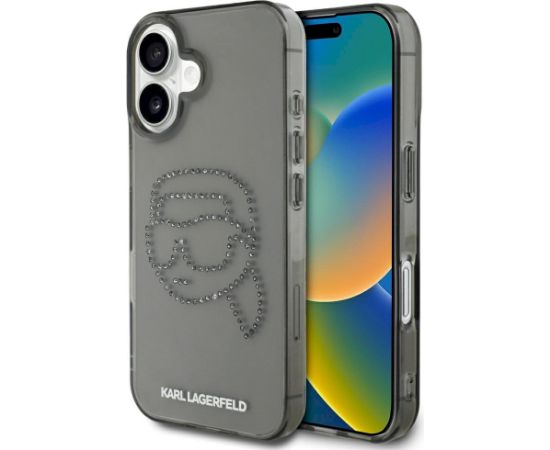 Karl Lagerfeld IML Rhinestones Karl Head Aizsargapvalks priekš iPhone 16 / melns Neoriģinālie Maciņi
