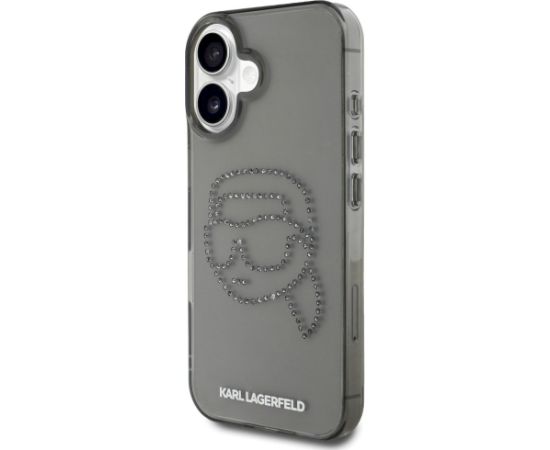 Karl Lagerfeld IML Rhinestones Karl Head Aizsargapvalks priekš iPhone 16 / melns Neoriģinālie Maciņi