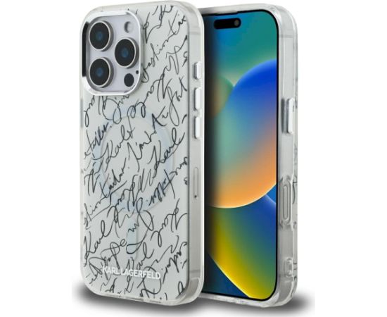 Karl Lagerfeld IML Karl Script Pattern MagSafe Aizsargapvalks priekš iPhone 16 Pro Max / balts Neoriģinālie Maciņi