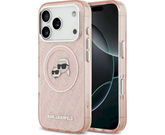 Karl Lagerfeld IML Glitter Karl & Choupette Heads Logo MagSafe Case Aizsargapvalks priekš iPhone 17 Pro / rozā Neoriģinālie Maciņi