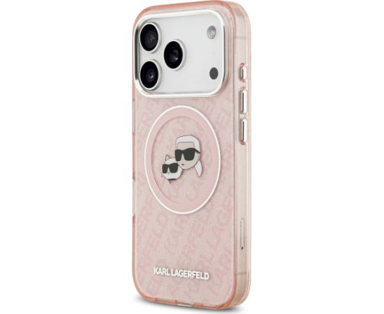 Karl Lagerfeld IML Glitter Karl & Choupette Heads Logo MagSafe Case Aizsargapvalks priekš iPhone 17 Pro / rozā Neoriģinālie Maciņi